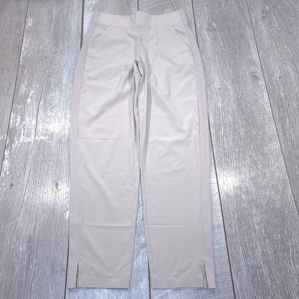 Athleta Brooklyn Ankle Pants Women 0 Tan Beige Ribbed Side Panel Travel Trousers